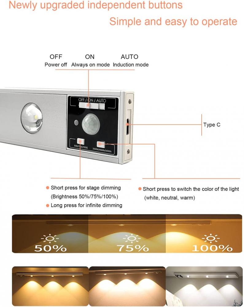 24" Motion Sensor Under Cabinet Light Acrylic Glass